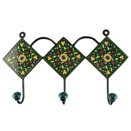 Forest Green Floral Ceramic Tile Hook